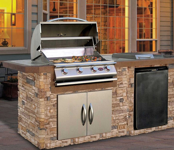 7 ft. BBQ Island with P4 Grill and Refrigerator by Cal Flame LBK701 Backyard Sprawl