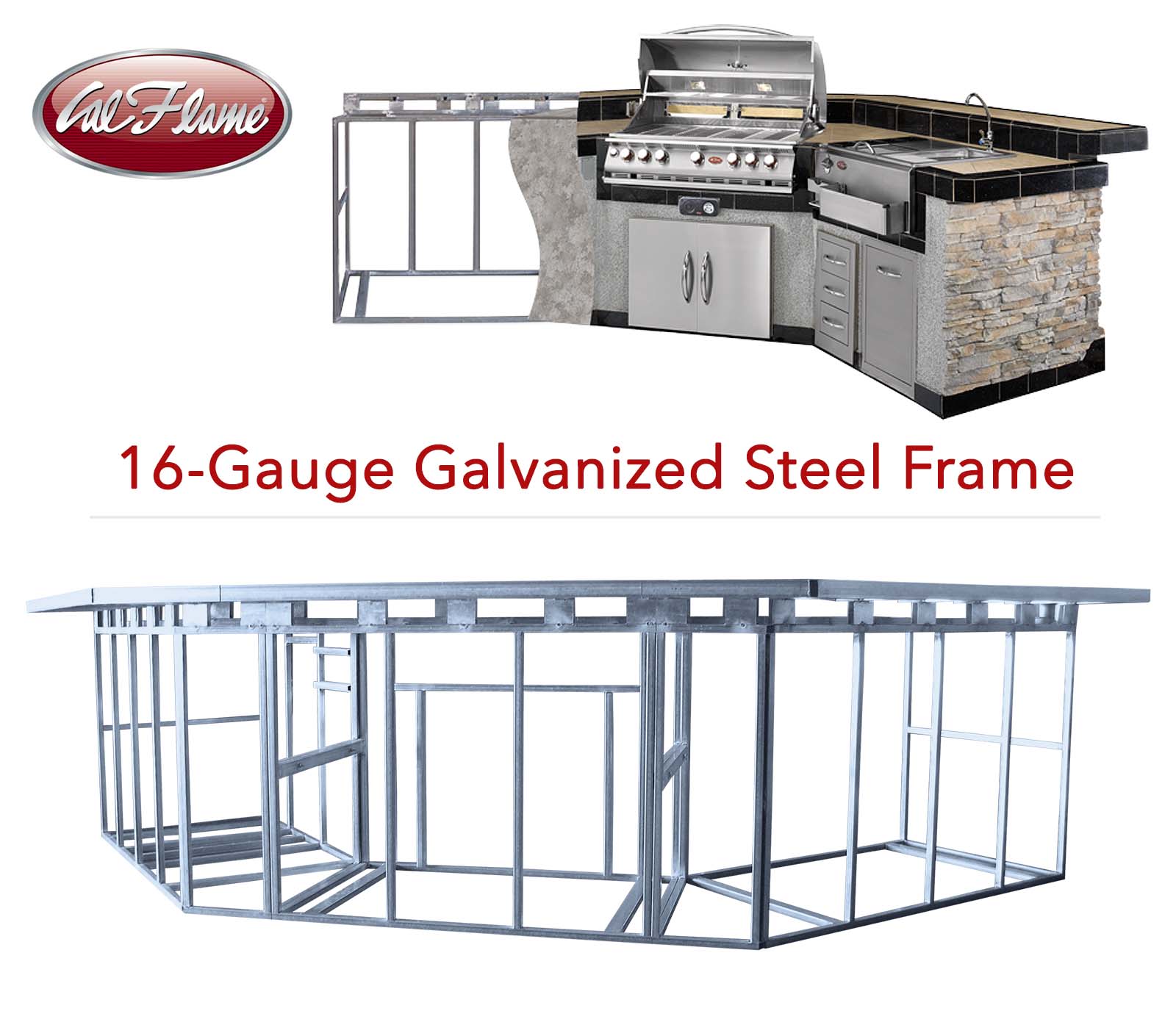 8 ft. L-Shaped BBQ Island with P4 Grill and Refrigerator by Cal Flame -  LBK820 (Customizable Outdoor Kitchen)