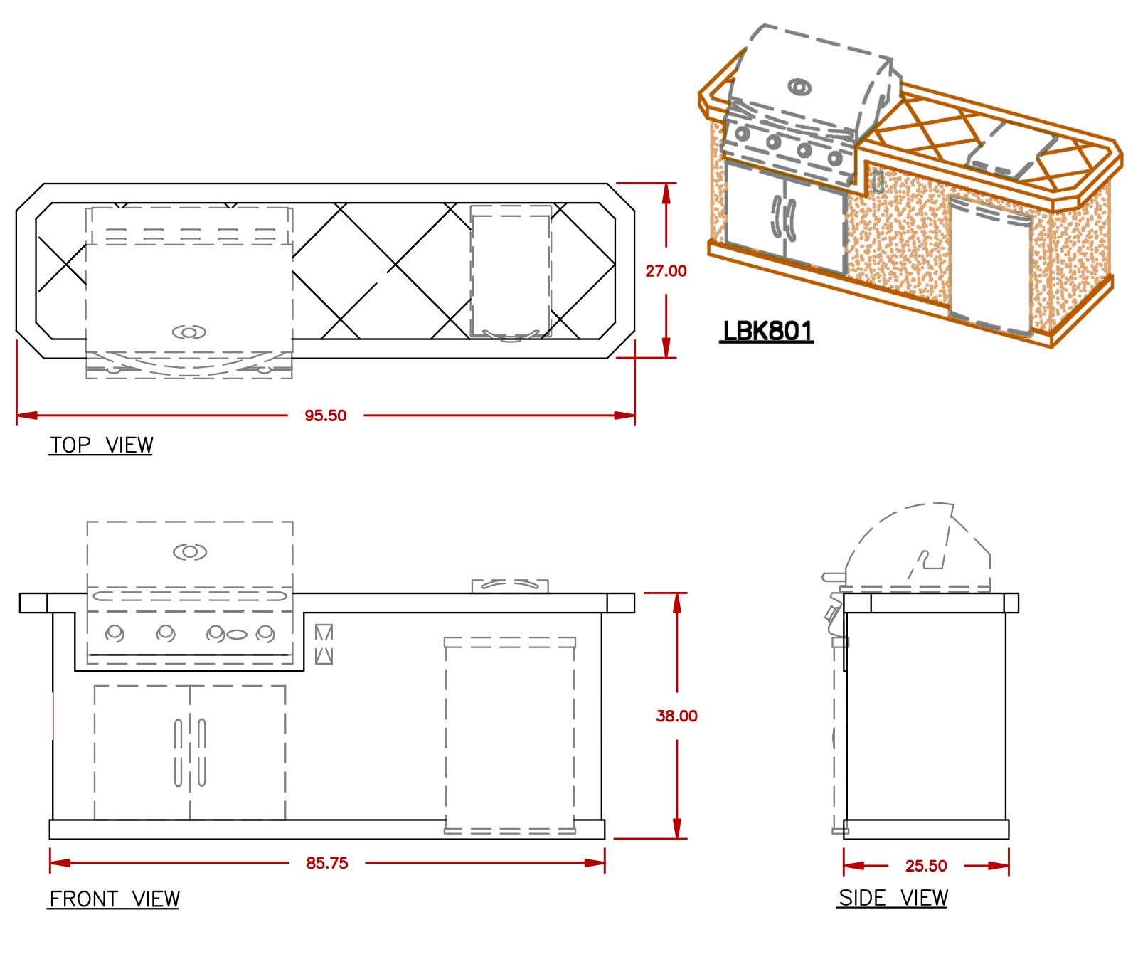 8 ft. BBQ Island with P4 Grill and Refrigerator by Cal Flame - LBK801 ...