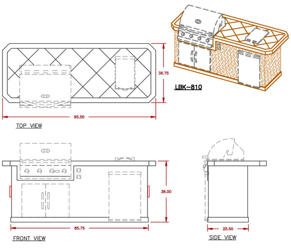 8 ft. BBQ Island with P4 Grill and Refrigerator by Cal Flame - LBK810 ...