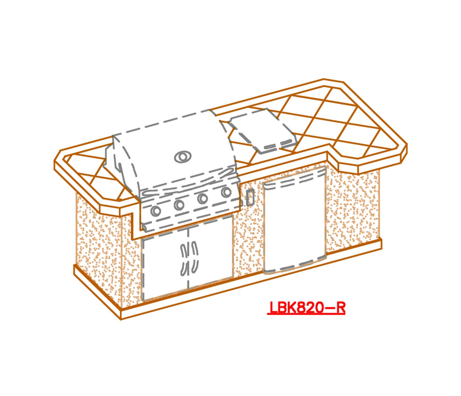 8 ft. L-Shaped BBQ Island with P4 Grill and Refrigerator by Cal Flame -  LBK820 (Customizable Outdoor Kitchen)