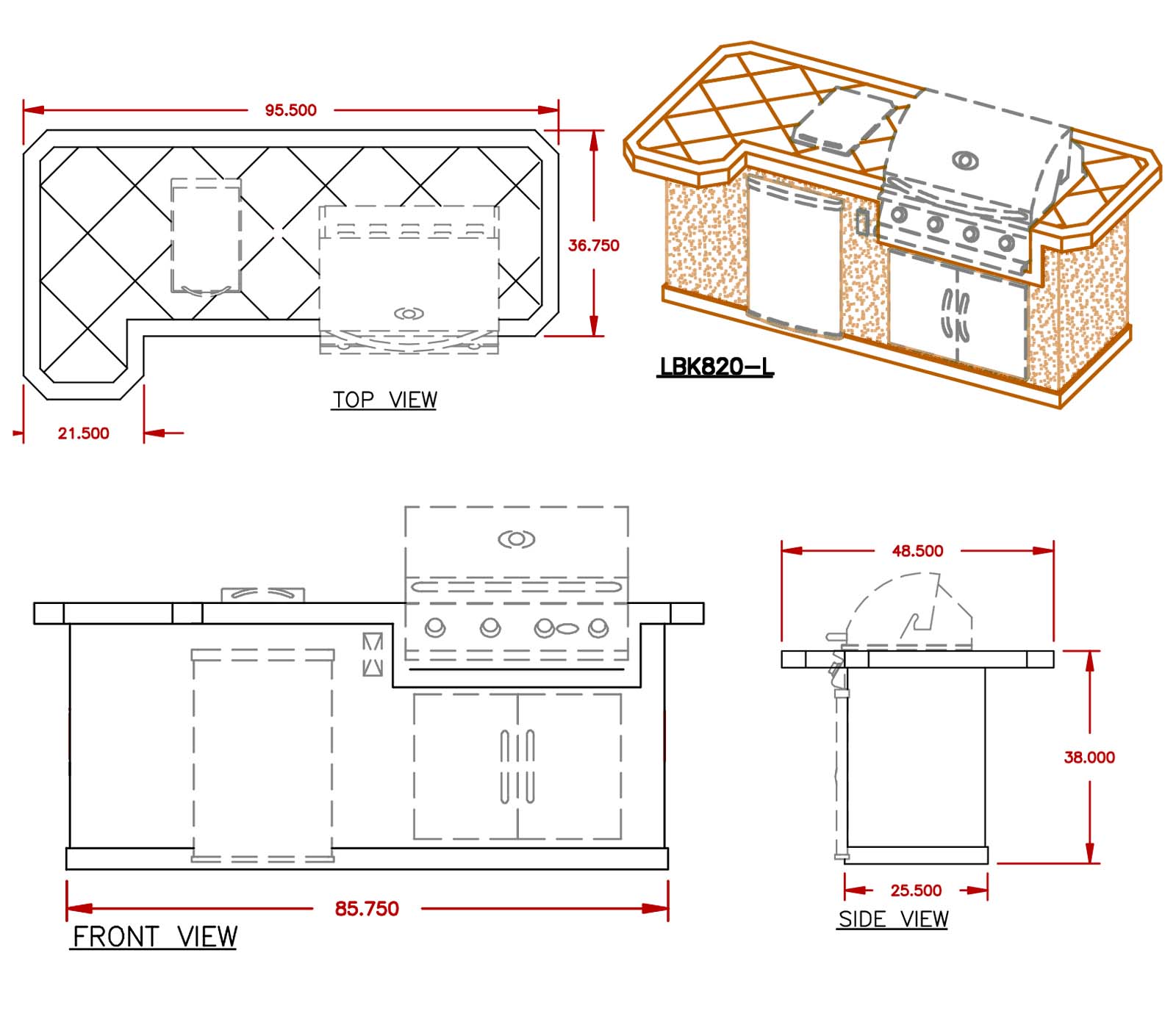 8 Ft L Shaped Bbq Island With P4 Grill And Refrigerator By Cal Flame