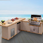 8 ft. L-Shaped BBQ Island with P4 Grill and Refrigerator by Cal Flame -  LBK820 (Customizable Outdoor Kitchen)