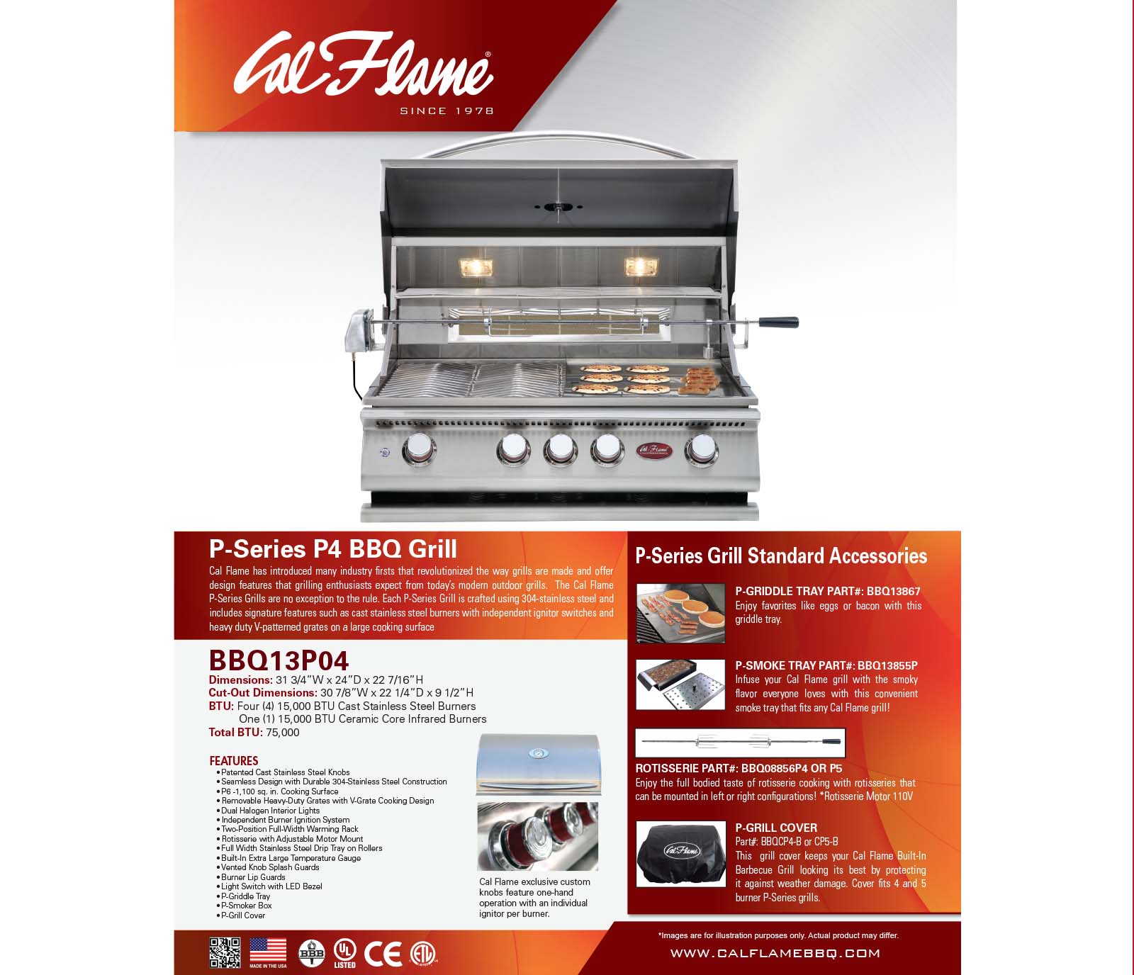 Cal Flame LBK-710-AS Propane Gas Grill Island with 4 Burners